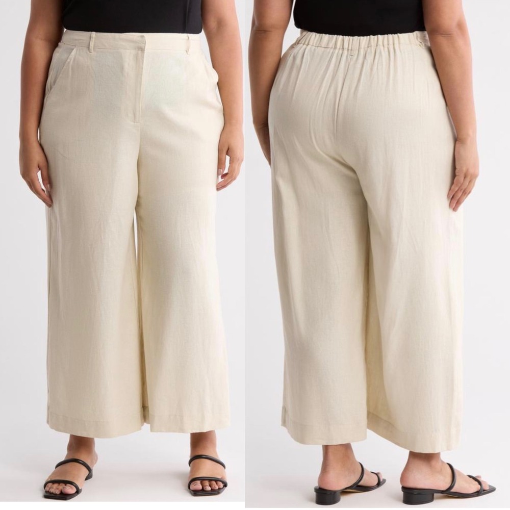 Max Studio London Blended‎ Linen Wide Leg Trousers Cream High Rise Sz XL Coastal
